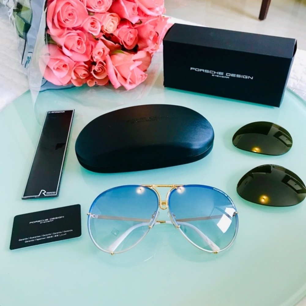NWT Porsche Design 69 P8478 W Blue Gold Sunglasses - Picture 6 of 7